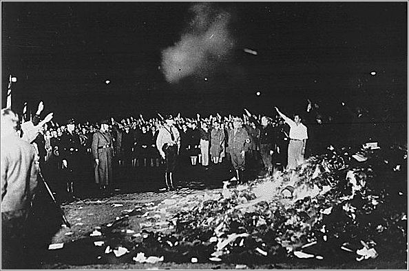 NSDAP members burning books, Germany, 1933